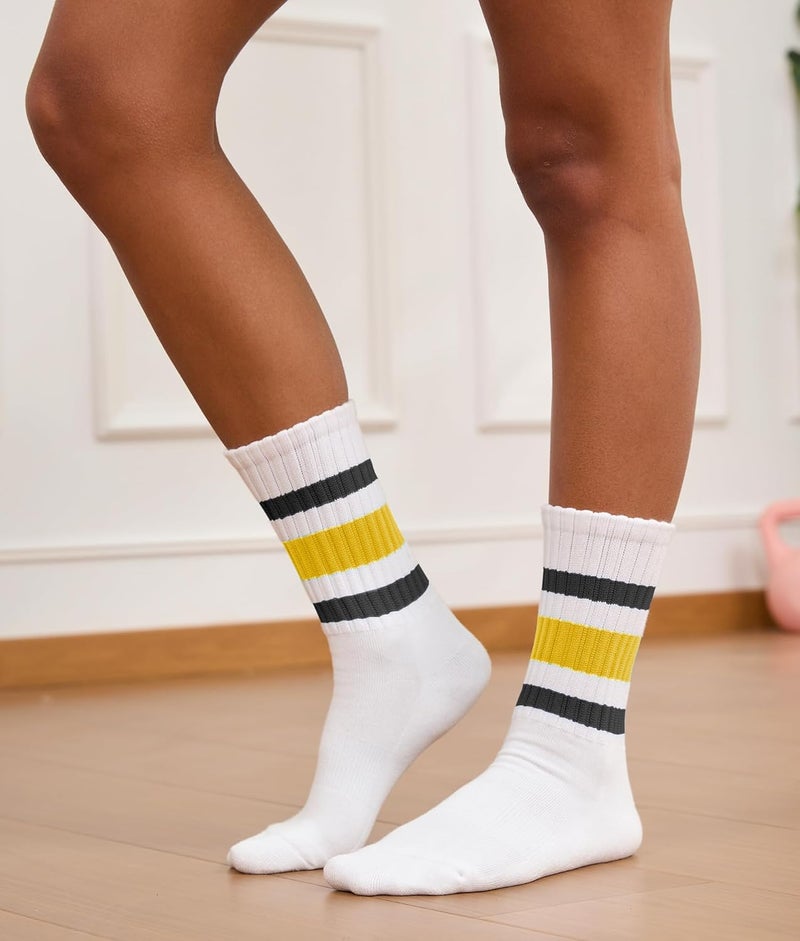 AugRing Store Women's Scrunch Crew Socks Retro 3-Pack Solid Cotton Boot Calf Chunky Ribbed Cozy Slouchy Socks Size 5-11 - Image 4
